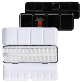 MYARTOOL Empty Watercolor Palette, Metal Empty Watercolor Tin Palette Paint Case with 24 PCS Empty Half Pans for DIY Travel Watercolor Palette, Acrylic and Oil Painting