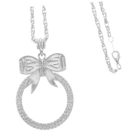 Healeved 4pcs Glass Pendant Necklace for Women Magnification Portable Jewelry Stylish Sweater Accessory Bow Design for Reading Text