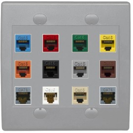 Wallplate City RiteAV Cat6 Colors Wall Plate 12 Port - Flat 2 Gang [Gray/Gray]