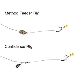 Carp Fishing Hair Rigs Set, 3x Anti-Tangle Swivel, Ready Tied Curved Barbed Hook, Braided Line with Boilie Bait Stops Dumbell Stoppers and Stringer Needle (6# Hooks)