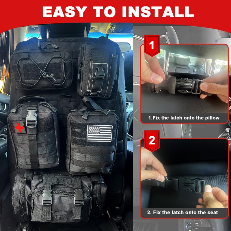 BEATUNEE Universal Tactical Front Seat Back Organizer with 5 detachable