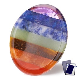 GUJOXILA 7 Chakra Thumb Worry Stone Healing Crystals Gifts for Beginner Oval Pocket Gemstones Meditation Chakra Polished Reiki Balancing Energy Massage Crystal