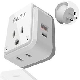 Ceptics Australian Travel Adapter Set, 20W PD & QC, Type I-3.1A - 4 in 1 - 2 USA Inputs, 1 USB Port, 1 USB-C Port - Australian New Zealand Fiji Argentina, Compact - Adapter Australia-Compatible Plu g