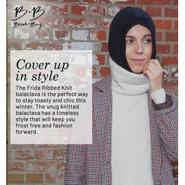 Brook + Bay Knitted Hooded Scarf for Women- Knit Balaclava for Winter - Stylish Beanie Hooded Hat, Hoodie Scarf & Neck Warmer Black