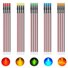 Light Emitting Diode with Wiring 3mm 12V Diode for Perspective Models, 5 Electrical Colors, 20 Pack with Resistor, Indicator Light, Toy Light, Power LED Line Light (Diode with Wire)