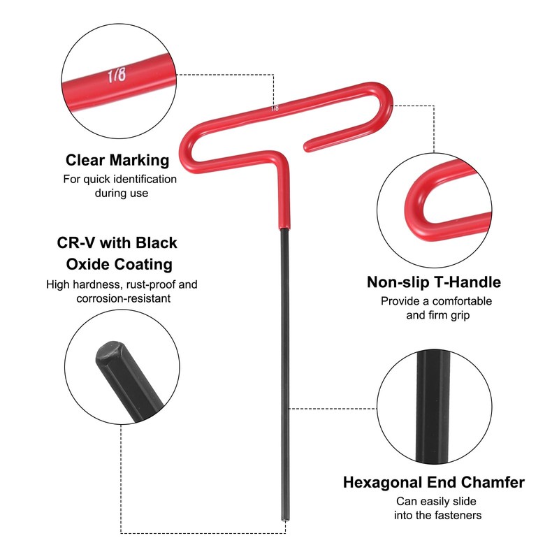 sourcing map T Handle Hex Key Wrench 1/8" SAE Long