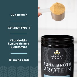 Ancient Nutrition Grass Fed, Cage Free, Bone Broth Protein Powder, 20g Protein, Hydrolyzed Collagen Peptides, Keto & Paleo Friendly, Supports Joint, Gut Health, Vanilla, 40 Servings