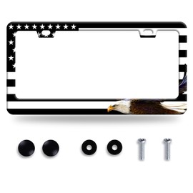 American Flag and Eagle License Plate USA Flag License Plate Stainless Steel Parts Funny License Plate Decorative with Screws Size 12.3" x 6.3" for Women Men