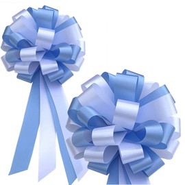 Light Blue & White Pull Bows - 8" Wide, Set of 6, Wedding Pew Bows, Easter, Reception, Anniversary, Baby Shower, Birthday, Party Decoration, Fundraiser, Classroom, Gift Basket, Office, Christmas
