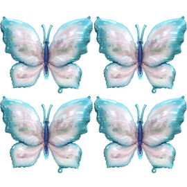 4D 39'' Giant Butterfly Balloons Fairy Tale Butterfly Party Supplies, 4 Pack Gradient Blue Pink Metallic Butterfly Mylar Foil Balloons For Wedding Anniversary Birthday Party Baby Shower Decorations