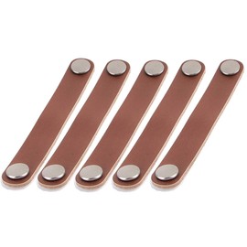 VOANZO 5PCS Furniture Door Handle First Layer Leather Hardware Door Handle PU Leather for Furniture Hardware Double Nail 17cm (Brown)