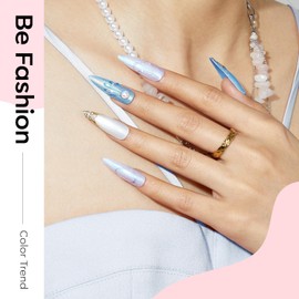 Modelones UV Nagellack 6 Farben Gel Nagellack UV Weiß Hellblau Blau Nude Hellnude Perle Effect Gel Nagellack mit Stick den Kreis zeichnen für Sommer