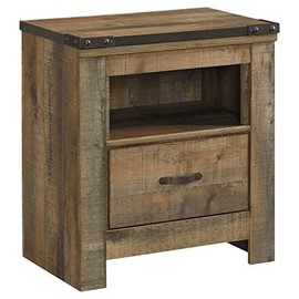 Signature Design by Ashley Trinell Rustic 1 Drawer Nightstand with USB Charing Stations, Warm Brown