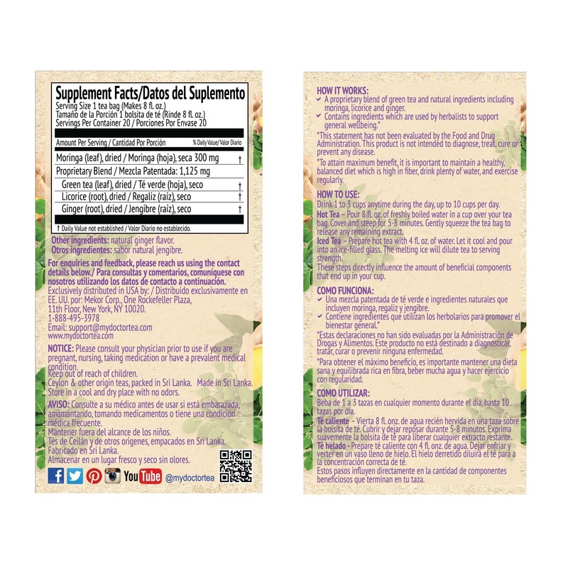 Dr. Tea Wellness Moringa Herbal Tea with Ginger Flavor -