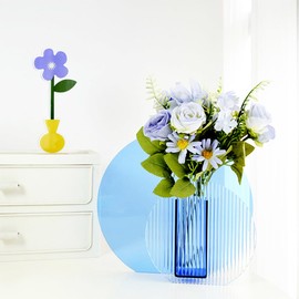 Flushbay Acrylic Flower Vase Ins Style Floral Arrangement Vases Floral Vases and Containers for Wedding Centerpieces, Home Decorations, Office Ornaments (Blue-Stripe)