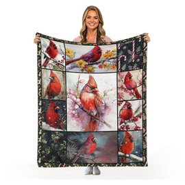 Cardinal Bird Blanket Throw Cardinal Blanket Christmas Red Decor for Girl Women Super Warm Soft Plush Lightweight Fleece Flannel Blanket Bedding 60"x50"