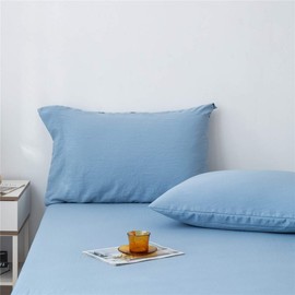 CC&DD HOME FASHION Fitted Sheet + Pillowcase 2-Piece Set, Pre-Washed Microfiber Crinkle Textile, Double Brushed Ultra Soft & Comfort (Dusty Blue,King)