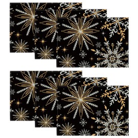 Artoid Mode Black Gold Snowflakes Christmas Placemats Set of 6 30 x 45 cm Winter Xmas Place Mats Washable Place Mats Kitchen Party Decoration