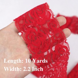 Cinta de encaje elástica con ribete de encaje, tela elástica de encaje floral por The Yard, cinta de encaje de costura para decoración de manualidades, ancho de 2.2 pulgadas, 10 yardas (rojo)