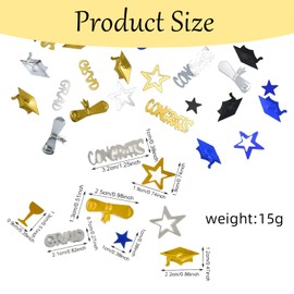 15g Graduation Decorations Confetti, 2025 Graduation Party Decorations Table Confetti Congrats Grad Diploma Star Confetti Prom Table Decorations Party Photography Props (Black Gold Silver Blue)
