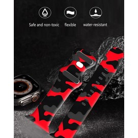 wumswu Compatible with iWatch Band 38mm 40mm 41mm 42mm 44mm 45mm 49mm for Women, Cute Fadeless Replacement Strap for iWatch SE Series 9 8 7 6 5 4 3 2 1 Ultra(Red Black Camo Camouflage)