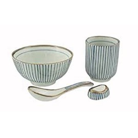 Fuji Merchandise Corp 4 Pc Japanese Rice Bowl Gift Set -  Incl Bowl, Spoon, Chopstick Rest + Tea Cup
