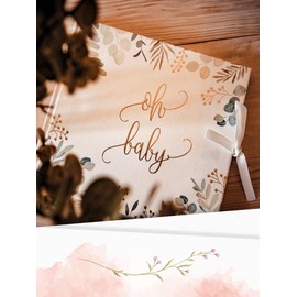 Guest Book OH Baby Botanical Eucalyptus Leaves Wreath White Green & Gold Decoration Accessories Baby Shower Gender Reveal Pregnancy & Birth Girl & Boy