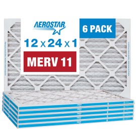 Aerostar 12x24x1 MERV 11 Pleated Air Filter, AC Furnace Air Filter, 6 Pack (Actual Size: 11 3/4" x 23 3/4" x 3/4")