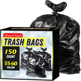 150 Count 55-60 Gallon Trash Bags, Sturdy & Tear-Resistant Commercial Can Liners 55 Gallon, Large Garbage Bags, Large Black Trash Bags for Commercial, Lawn and Leaf Bags