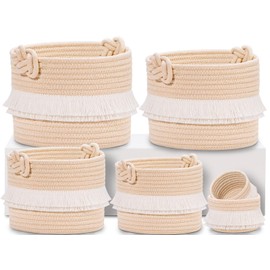 HLWDFLZ 6-Piece Decorative Storage Set Woven Rope Basket for Storage Organization, Ruby Baby Toy Basket, BohoBasket (Beige)