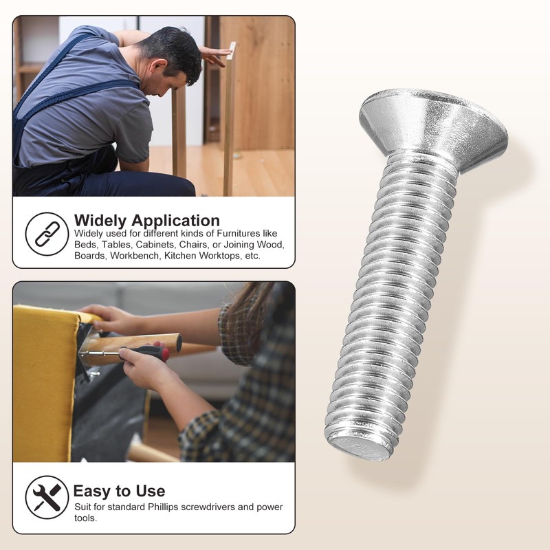 METALLIXITY Phillips Cross Recessed Countersunk Head Screws Bolts (#8-32x1/4") 100Pcs,