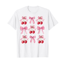 Pink Coquette Bow Cherry Valentines Day Sweater Women Girls T-Shirt