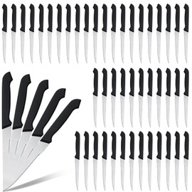 Therwen 50 Pieces 8.8 Inch Serrated Steak Knife Set Pointed Tip Stainless Steel Steak Knife Sharp Blade Flatware for Kitchen Restaurant Camping