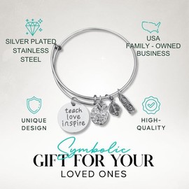 Infinity Collection Teacher Bracelet, Teacher Jewelry, Teacher Gift - Show Your Teacher Appreciation, 9 inch, silver plated stainless steel