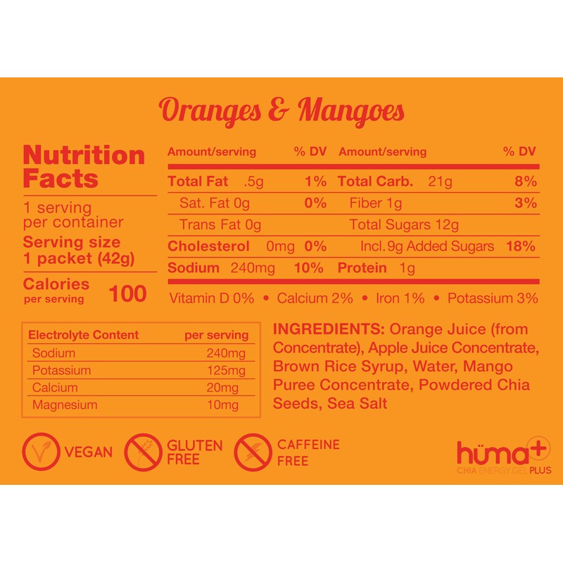 Huma Plus (Double Electrolytes) - Chia Energy Gel, Orange Mango,