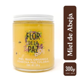 FLOR DE LA PAZ, Miel de Abeja 100% Orgánica, Miel Pura Artesanal de Cosecha Multifloral, Frasco Chico de 300 gramos