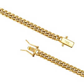 TRIPOD JEWELRY 4mm 6mm Miami Cuban Link Chain 14K REAL Gold Plated 316L Stainless Steel Solid Necklace or Bracelet for Womens Mens(Double Safety Clasp, Christmas or Birthday Gift.)(4mm,24inch)
