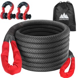 HEMDRE 1" x 30' Kinetic Recovery Rope 56,000lbs with 2 D-Ring Shackles, Heavy Duty Off Road Recovery Kit, Black Nylon Kinetic Tow Ropes for Trucks, Pickup, Tractor, SUV, UTV, ATV, RV