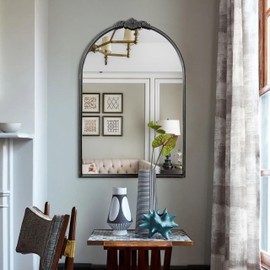 BAODANFU Vintage Black Arch Wall Mirror, Traditional Baroque Mirror for Bathroom, 24 x 36 Farmhouse Mirrors for Bedroom Dining Living Room, Entryway, Foyer, Over Fireplace Mantle Sink Decor