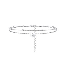 Silvora 925 Sterling Silver Anklets for Women Heart Anklet with Beaded Heart Initial Anklets for Women