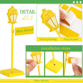 Colingmill 6 Pcs Street Sign Lamp Post Centerpiece Wooden Lamp Post with Street Party Sign Sticker for Toy Decor Friend Birthday Party Supplies Decoration(Yellow)