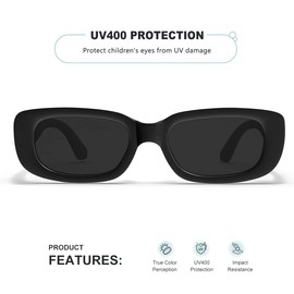 AWGSEE Retro Rectangle Kids Sunglasses 90’s Vintage Fashion Narrow Square Frame Glasses Shades for Girls Boys UV Protection