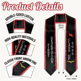 GZZSYO First Generation Graduation Stole Class of 2025 Graduation Stole for High School College Graduates (Red)
