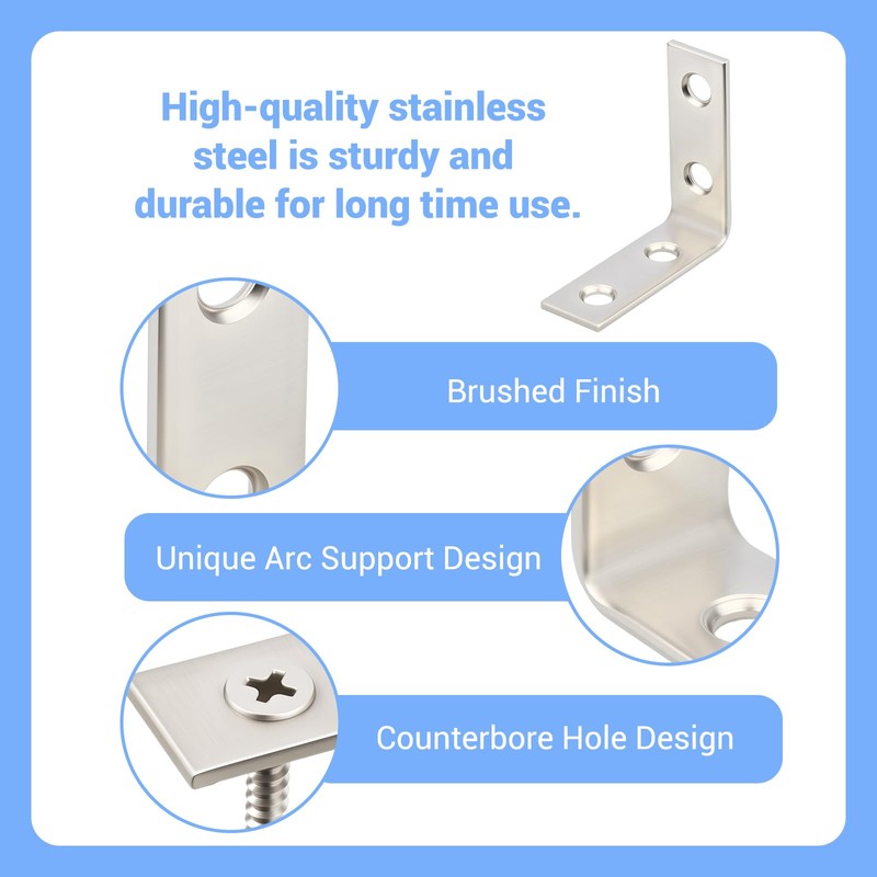 WellMade 1-1/2 " Stainless Steel L Brackets - 40 Pack