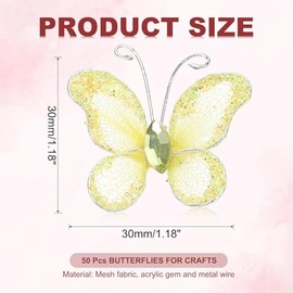 PATIKIL 50 mariposas para manualidades, alambre de malla de 1.2 pulgadas, mariposas de organza con purpurina para manualidades, decoración del hogar, 