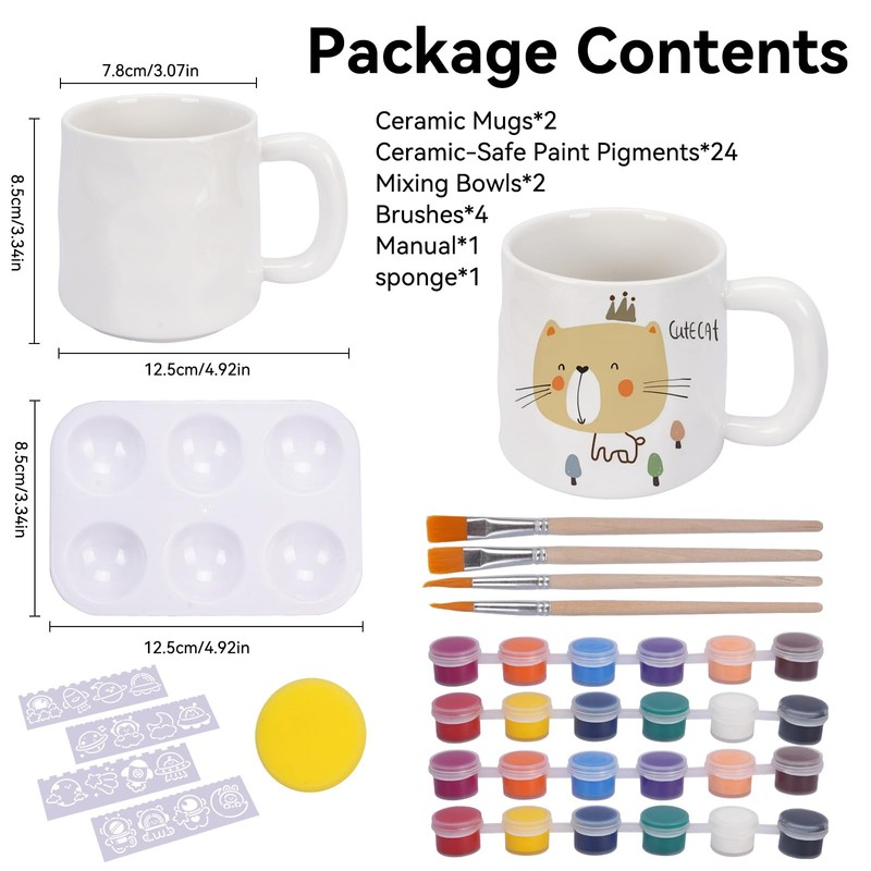 BBWELL Ceramic Painting Set, Ceramic Cups Painting Set, Cups Painting