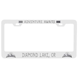 R and R Imports Diamond Lake Oregon laser engraved Metal License Plate Frame Adventures awaits Design