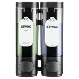2-Chamber Shampoo and Conditioner Dispenser Shower Soap Dispenser 2 Chamber No Drill,Shower Soap Dispenser Wall Mounted, HUOTDY SUNTYS Body Wash Dispenser Set for Bathroom Toilet Hotel Kitchen (BLACK)