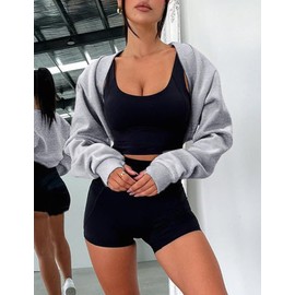 Amarmia Women's Bolero Sweater Shrugs Y2K Open Front Workout Sweatshirt Long Sleeve Crop Tops Grey