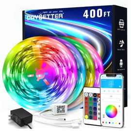 DAYBETTER Led Strip Lights 400 ft (4 Rolls of 100 ft) Color Changing Lights Strip for Bedroom, Desk, Indoor Room Bedroom Valentine Decor, with Remote and 24V Power Supply